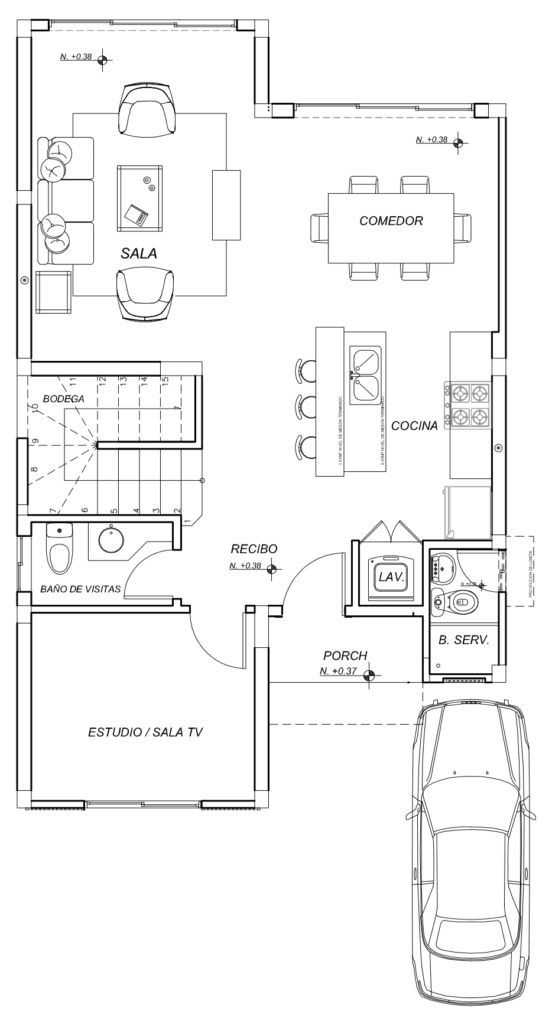 Plano de planta baja del modelo Álamo