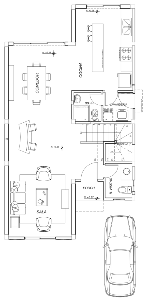 Plano de planta baja del modelo Ébano