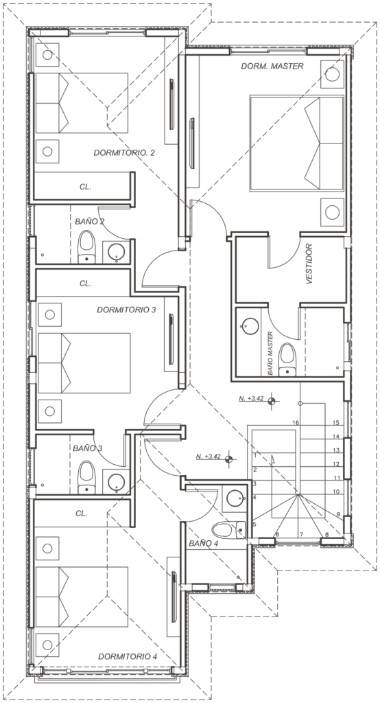 Plano de 1er piso alto del modelo Ébora