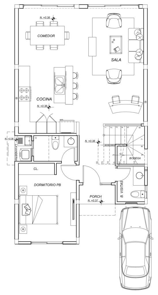 Plano de planta baja del modelo Laurel